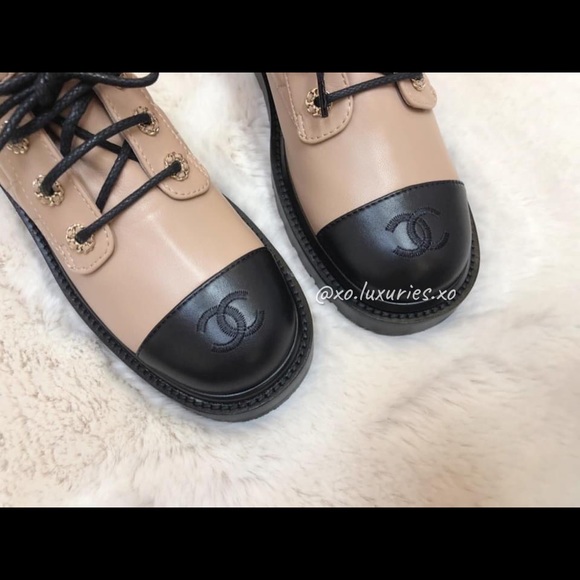 CHANEL w RECEIPT Authentic combat brave boots beige short shoes boot - Picture 3 of 7